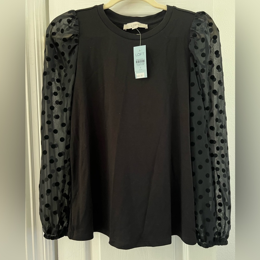 Loft NWT black top with shear sleeves